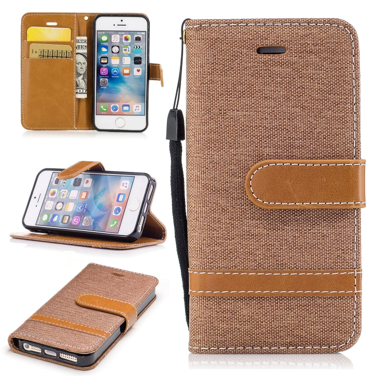 Color Matching Denim Texture Leather Case for iPhone 5 &  Se , with Holder & Card Slots & Wallet & Lanyard