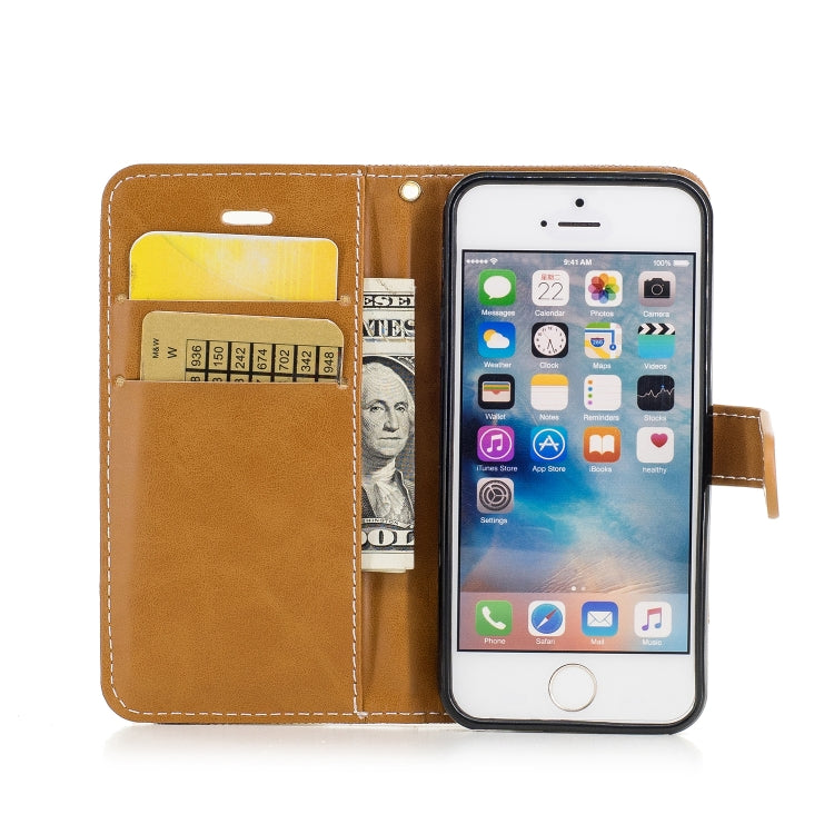 Color Matching Denim Texture Leather Case for iPhone 5 &  Se , with Holder & Card Slots & Wallet & Lanyard