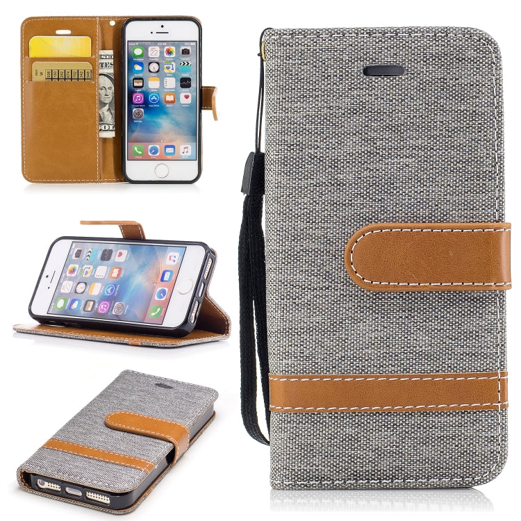 Color Matching Denim Texture Leather Case for iPhone 5 &  Se , with Holder & Card Slots & Wallet & Lanyard