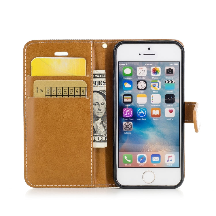 Color Matching Denim Texture Leather Case for iPhone 5 &  Se , with Holder & Card Slots & Wallet & Lanyard