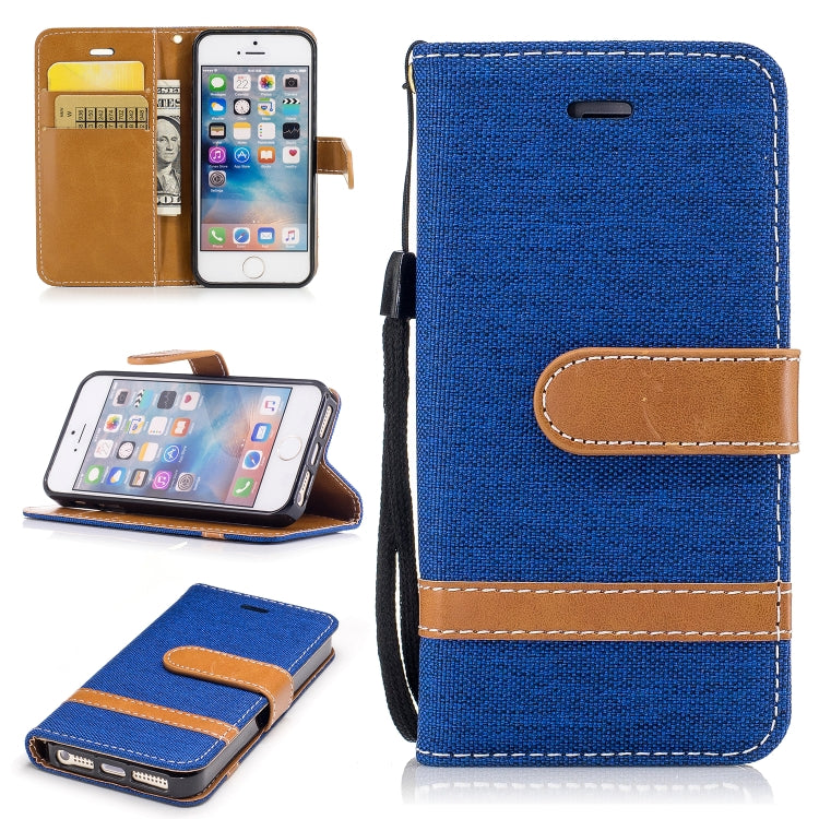Color Matching Denim Texture Leather Case for iPhone 5 &  Se , with Holder & Card Slots & Wallet & Lanyard