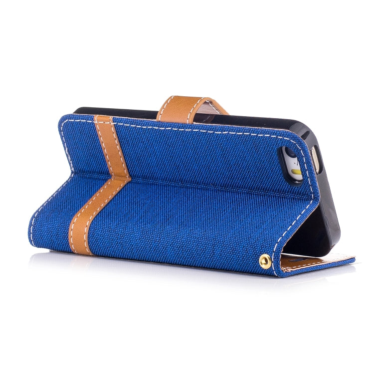 Color Matching Denim Texture Leather Case for iPhone 5 &  Se , with Holder & Card Slots & Wallet & Lanyard