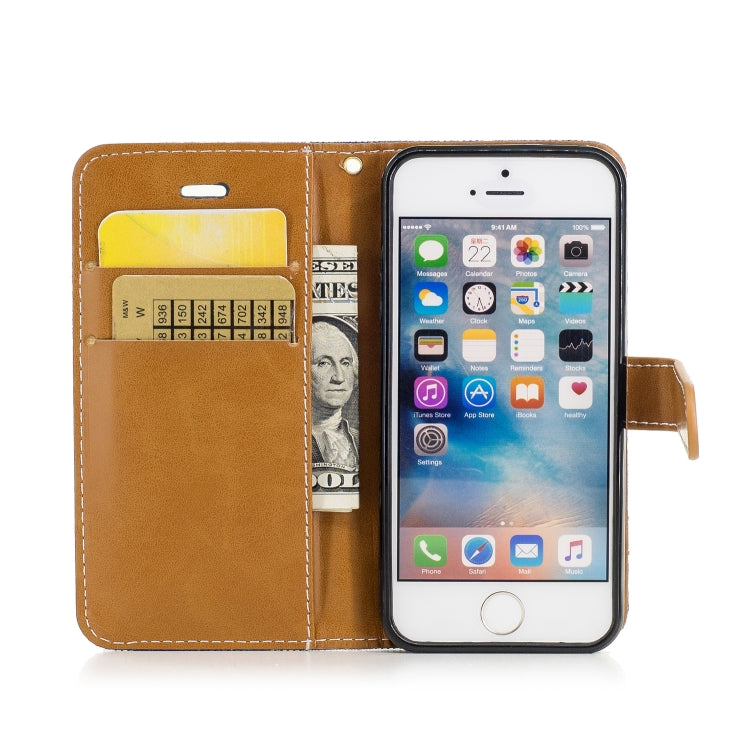Color Matching Denim Texture Leather Case for iPhone 5 &  Se , with Holder & Card Slots & Wallet & Lanyard