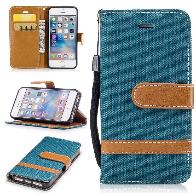 Color Matching Denim Texture Leather Case for iPhone 5 &  Se , with Holder & Card Slots & Wallet & Lanyard