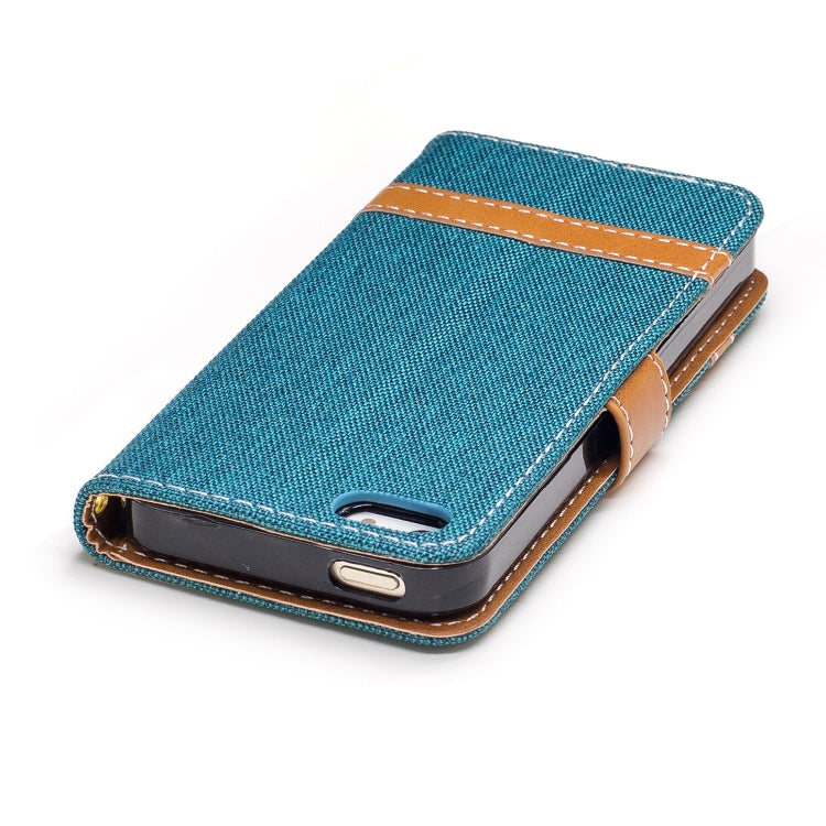 Color Matching Denim Texture Leather Case for iPhone 5 &  Se , with Holder & Card Slots & Wallet & Lanyard