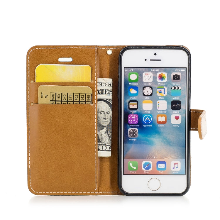 Color Matching Denim Texture Leather Case for iPhone 5 &  Se , with Holder & Card Slots & Wallet & Lanyard