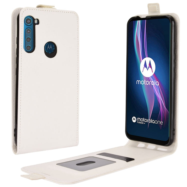 For Motorola One Fusion+ R64 Texture Single Vertical Flip Leather Protective Case with Card Slots & Photo Frame