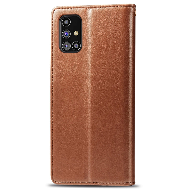 For Samsung Galaxy M31s Solid Color Leather Buckle Phone Case with Lanyard & Photo Frame & Card Slot & Wallet & Stand Function