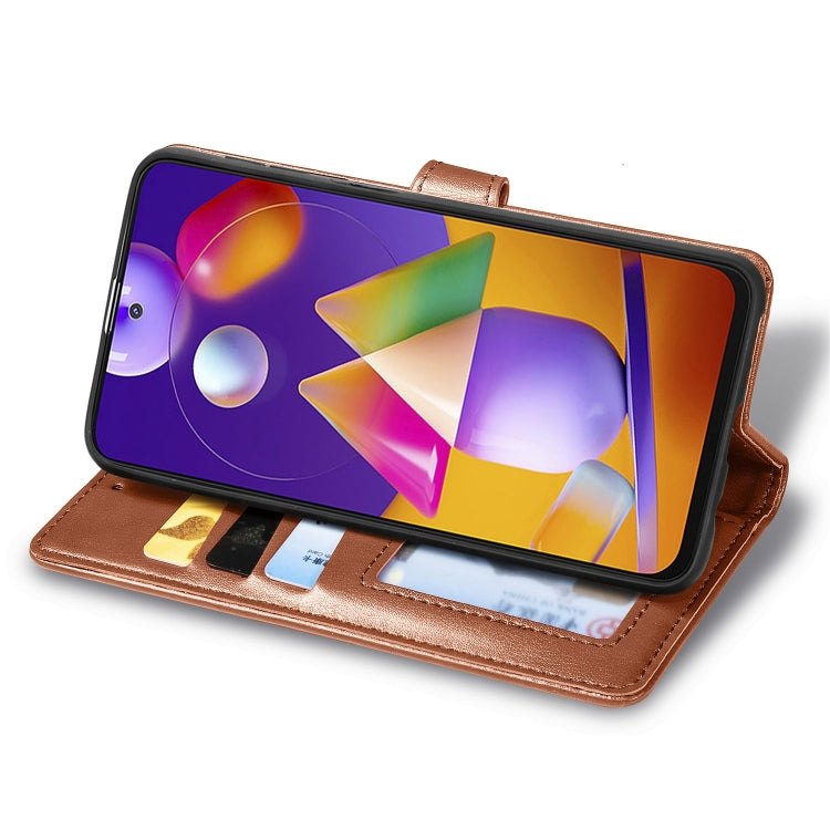 For Samsung Galaxy M31s Solid Color Leather Buckle Phone Case with Lanyard & Photo Frame & Card Slot & Wallet & Stand Function
