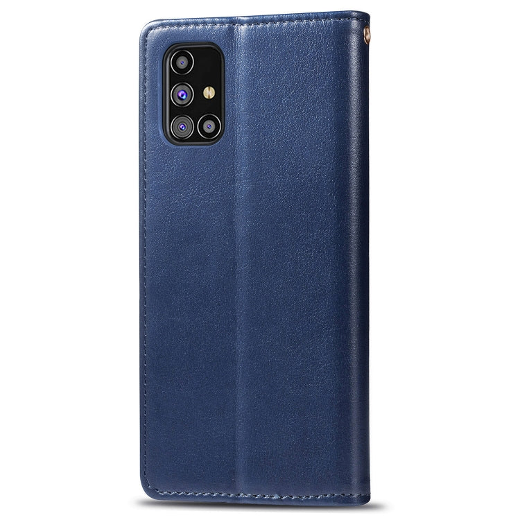 For Samsung Galaxy M31s Solid Color Leather Buckle Phone Case with Lanyard & Photo Frame & Card Slot & Wallet & Stand Function