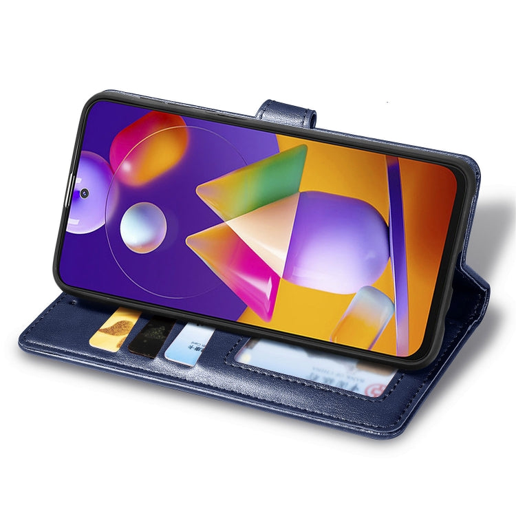 For Samsung Galaxy M31s Solid Color Leather Buckle Phone Case with Lanyard & Photo Frame & Card Slot & Wallet & Stand Function