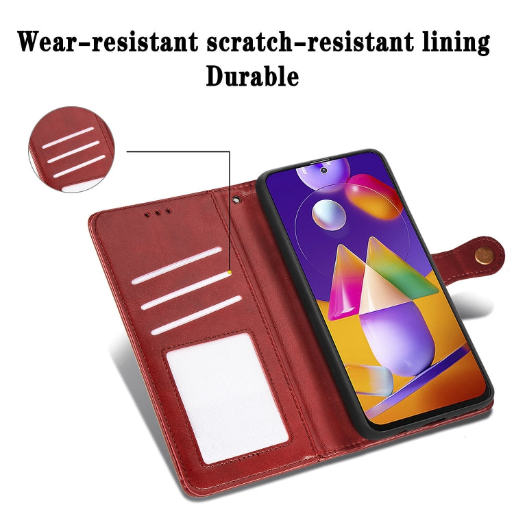 For Samsung Galaxy M31s Solid Color Leather Buckle Phone Case with Lanyard & Photo Frame & Card Slot & Wallet & Stand Function