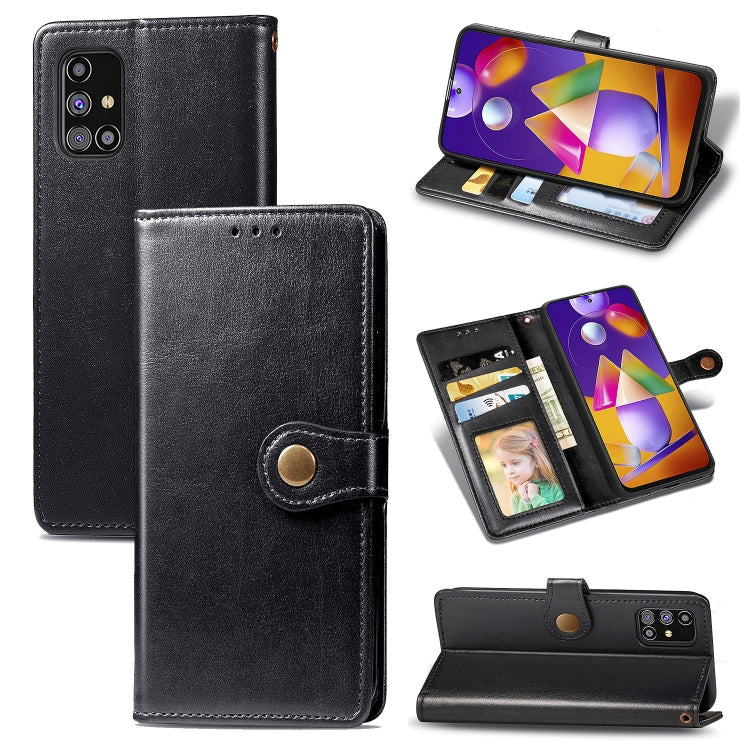 For Samsung Galaxy M31s Solid Color Leather Buckle Phone Case with Lanyard & Photo Frame & Card Slot & Wallet & Stand Function