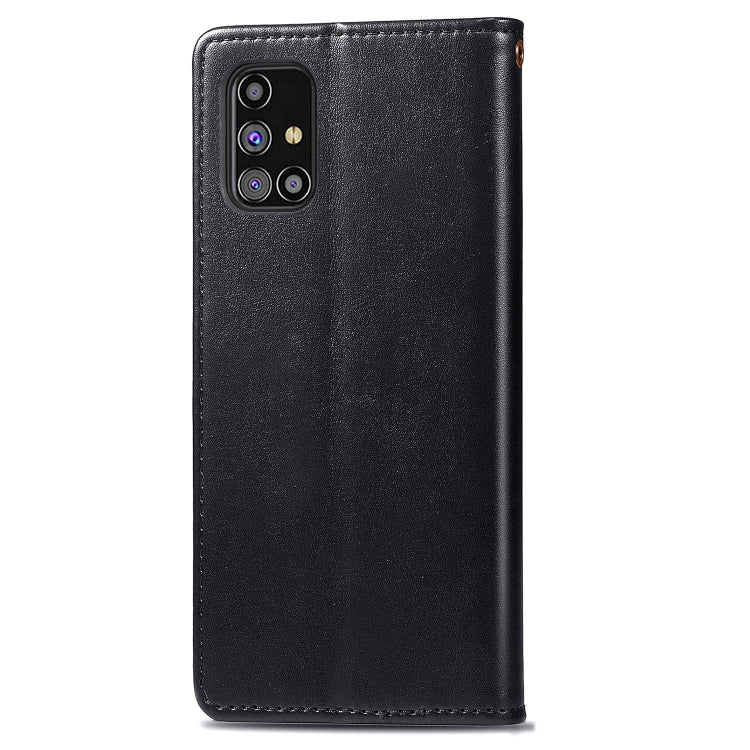 For Samsung Galaxy M31s Solid Color Leather Buckle Phone Case with Lanyard & Photo Frame & Card Slot & Wallet & Stand Function