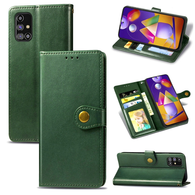 For Samsung Galaxy M31s Solid Color Leather Buckle Phone Case with Lanyard & Photo Frame & Card Slot & Wallet & Stand Function