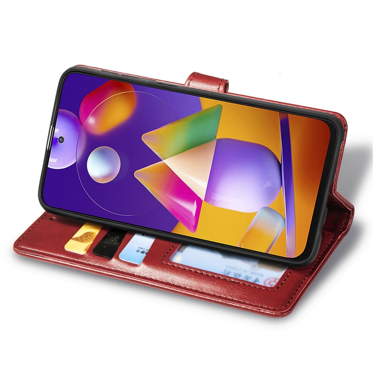For Samsung Galaxy M31s Solid Color Leather Buckle Phone Case with Lanyard & Photo Frame & Card Slot & Wallet & Stand Function