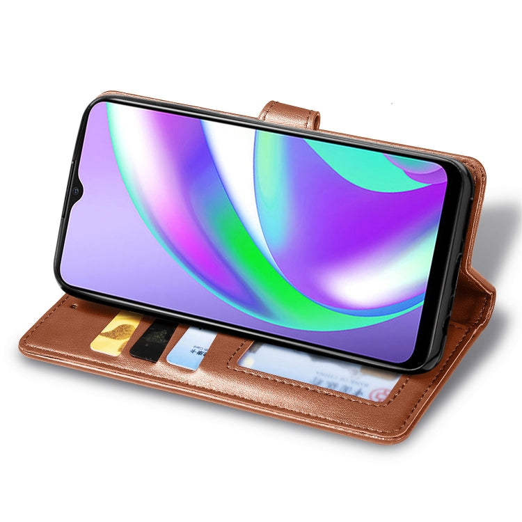 For OPPO Realme C12 Solid Color Leather Buckle Phone Case with Lanyard & Photo Frame & Card Slot & Wallet & Stand Function