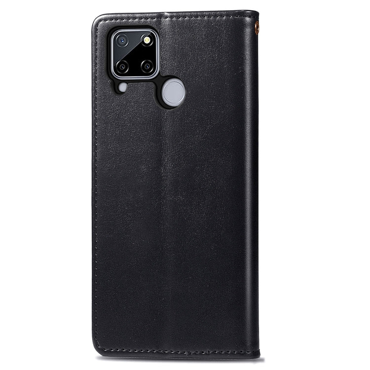 For OPPO Realme C12 Solid Color Leather Buckle Phone Case with Lanyard & Photo Frame & Card Slot & Wallet & Stand Function