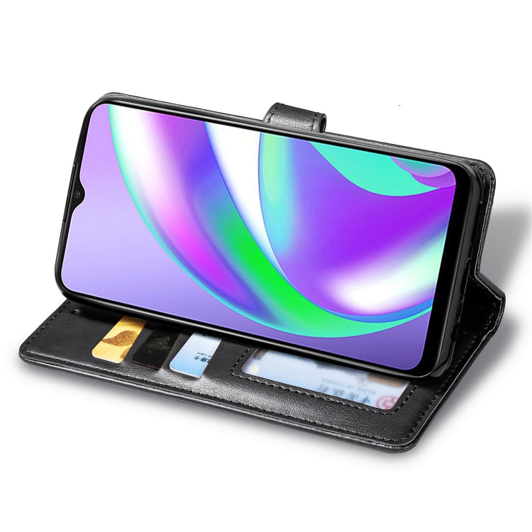 For OPPO Realme C12 Solid Color Leather Buckle Phone Case with Lanyard & Photo Frame & Card Slot & Wallet & Stand Function