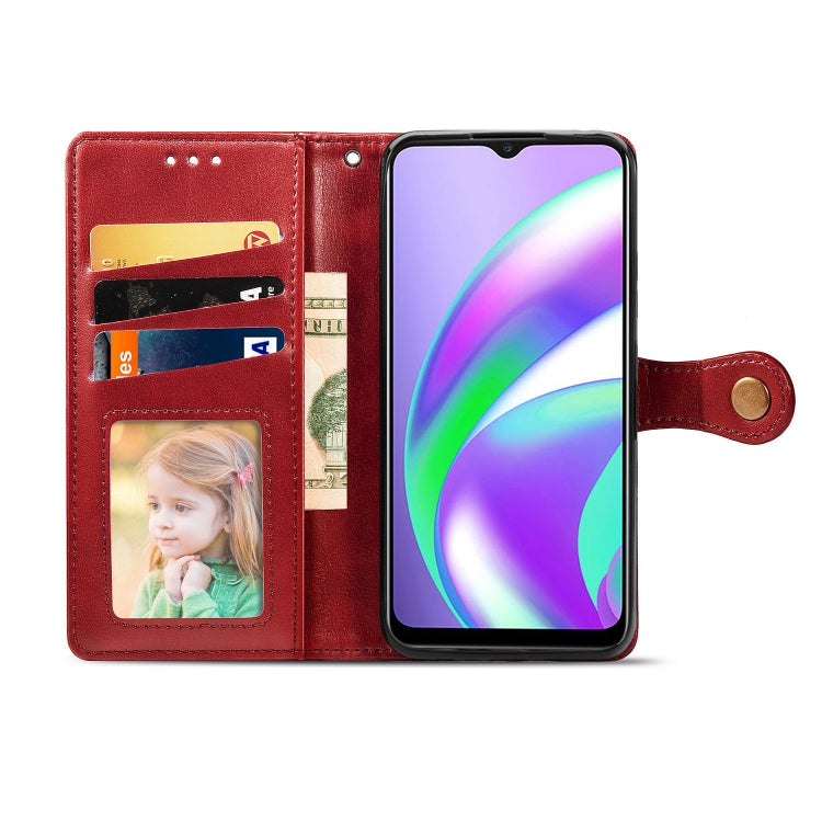 For OPPO Realme C12 Solid Color Leather Buckle Phone Case with Lanyard & Photo Frame & Card Slot & Wallet & Stand Function