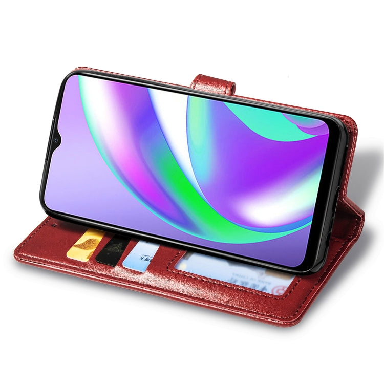 For OPPO Realme C12 Solid Color Leather Buckle Phone Case with Lanyard & Photo Frame & Card Slot & Wallet & Stand Function