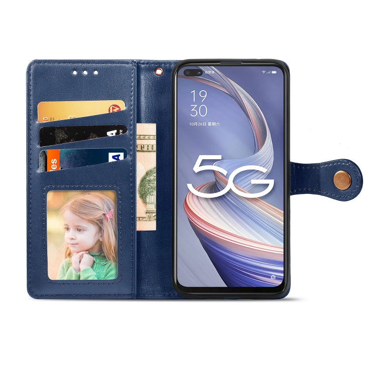 For OPPO A92s Solid Color Leather Buckle Phone Case with Lanyard & Photo Frame & Card Slot & Wallet & Stand Function