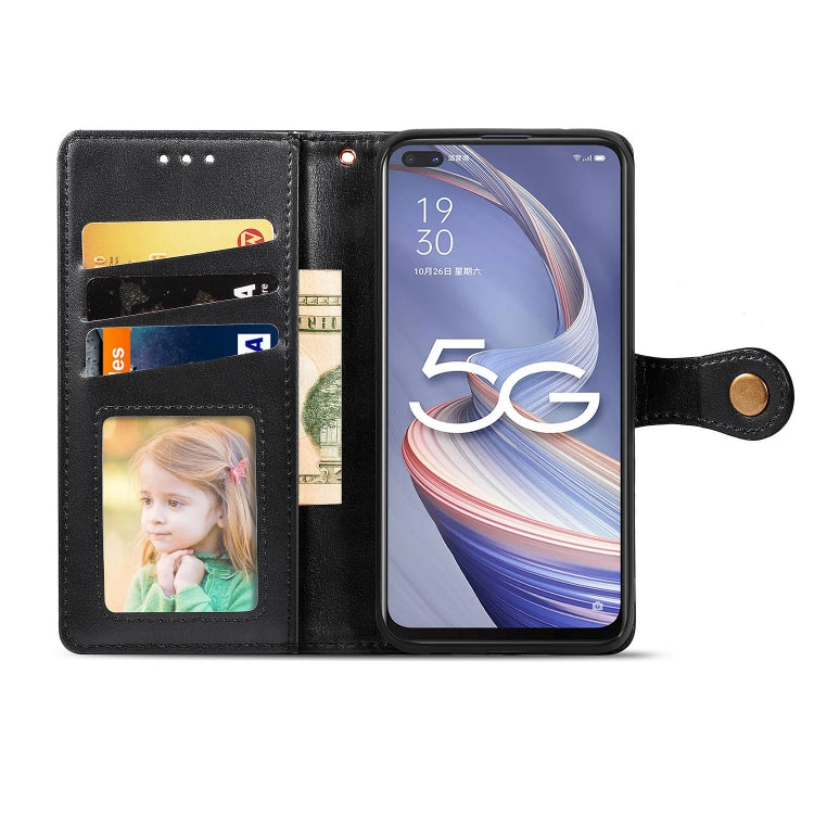 For OPPO A92s Solid Color Leather Buckle Phone Case with Lanyard & Photo Frame & Card Slot & Wallet & Stand Function