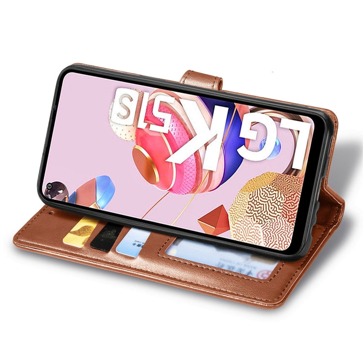 For LG K51S Retro Solid Color Leather Buckle Phone Case with Lanyard & Photo Frame & Card Slot & Wallet & Stand Function