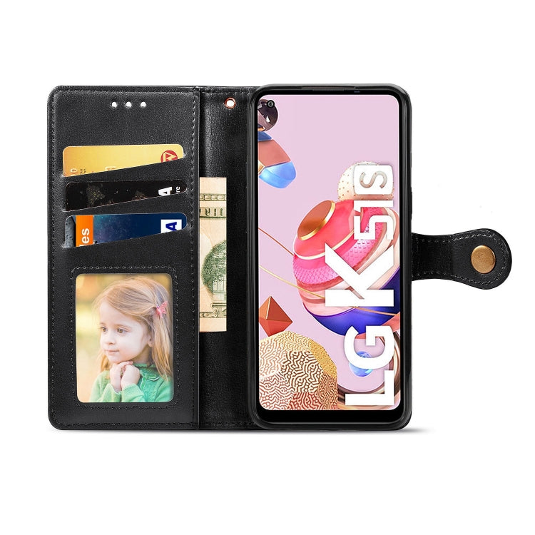 For LG K51S Retro Solid Color Leather Buckle Phone Case with Lanyard & Photo Frame & Card Slot & Wallet & Stand Function