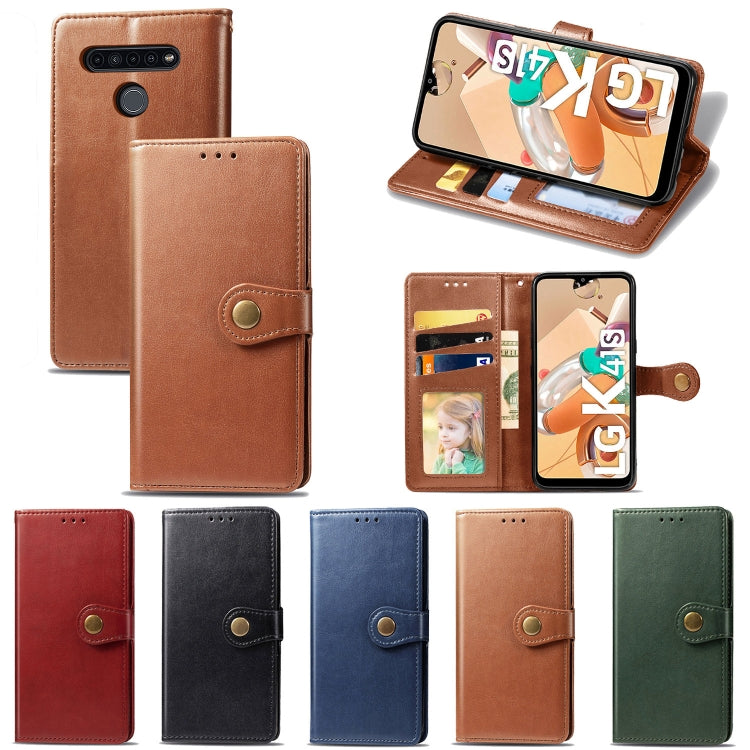 For LG K51S Retro Solid Color Leather Buckle Phone Case with Lanyard & Photo Frame & Card Slot & Wallet & Stand Function