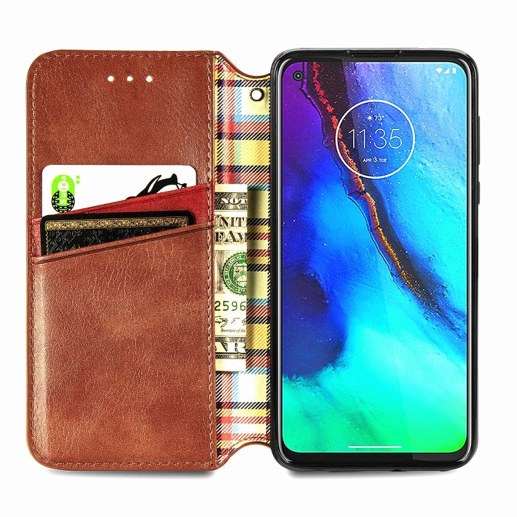 For Motorola Moto G Pro Cubic Grid Pressed Horizontal Flip Magnetic PU Leather Case with Holder & Card Slots & Wallet