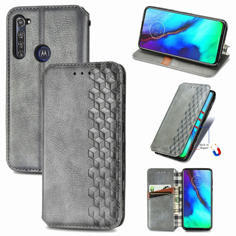 For Motorola Moto G Pro Cubic Grid Pressed Horizontal Flip Magnetic PU Leather Case with Holder & Card Slots & Wallet