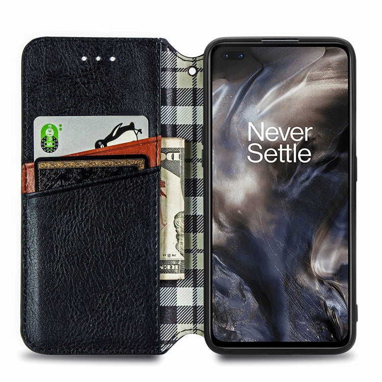 For One Plus Nord Cubic Grid Pressed Horizontal Flip Magnetic PU Leather Case with Holder & Card Slots & Wallet