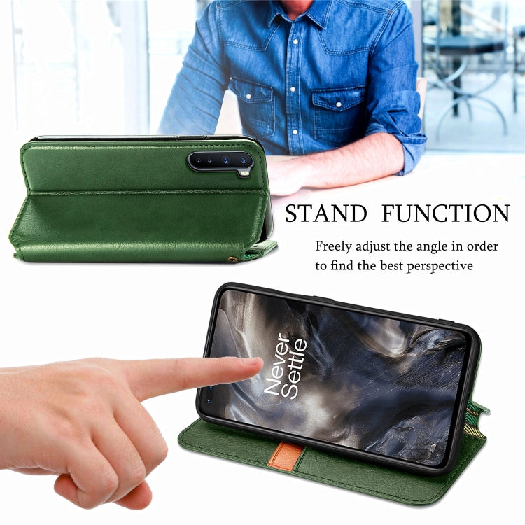 For One Plus Nord Cubic Grid Pressed Horizontal Flip Magnetic PU Leather Case with Holder & Card Slots & Wallet
