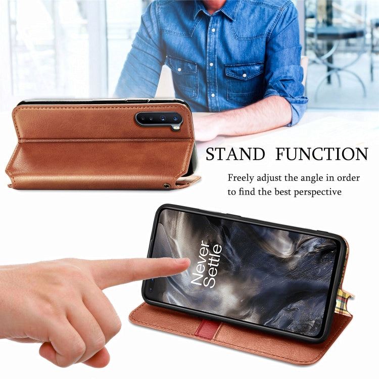 For One Plus Nord Cubic Grid Pressed Horizontal Flip Magnetic PU Leather Case with Holder & Card Slots & Wallet