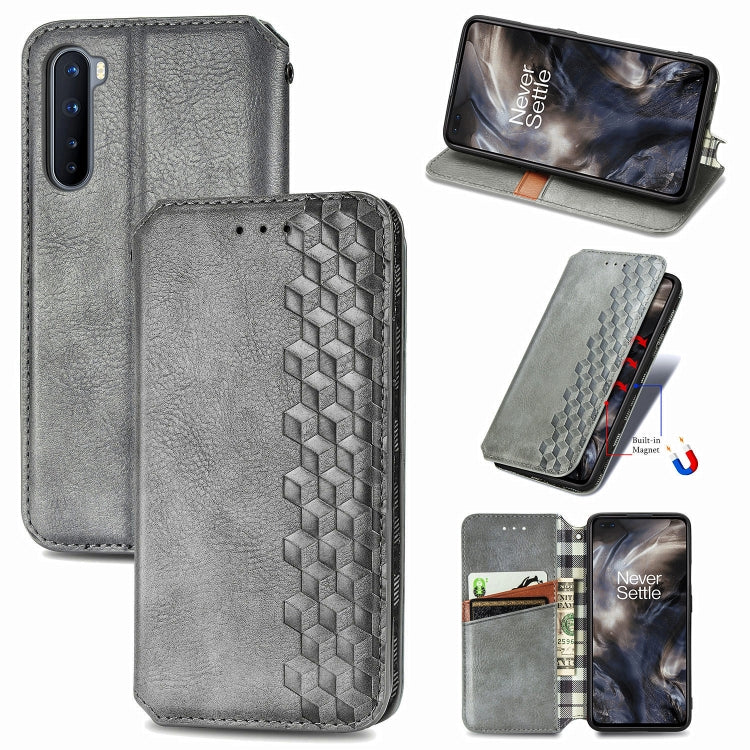 For One Plus Nord Cubic Grid Pressed Horizontal Flip Magnetic PU Leather Case with Holder & Card Slots & Wallet
