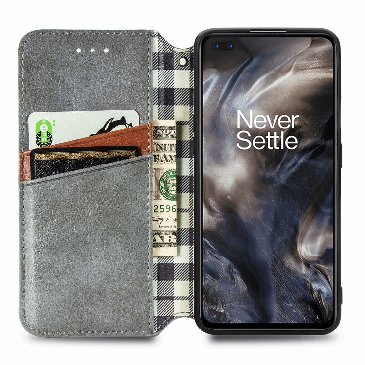 For One Plus Nord Cubic Grid Pressed Horizontal Flip Magnetic PU Leather Case with Holder & Card Slots & Wallet