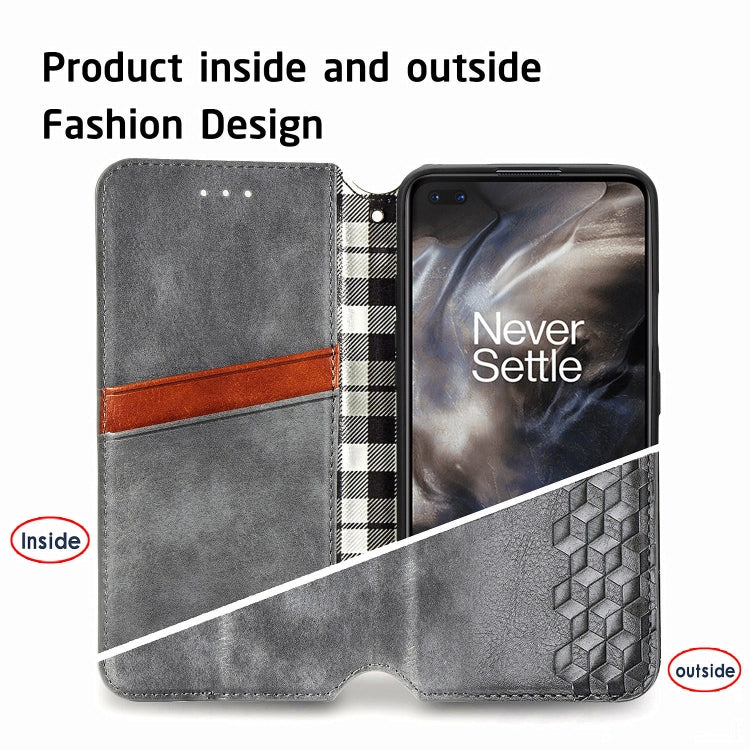 For One Plus Nord Cubic Grid Pressed Horizontal Flip Magnetic PU Leather Case with Holder & Card Slots & Wallet