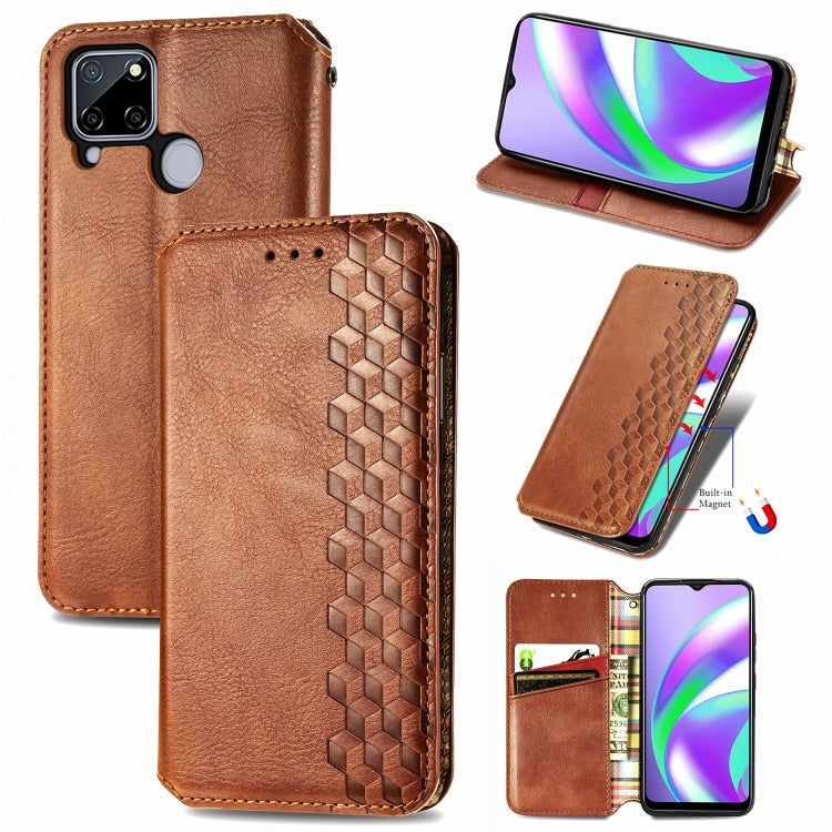 For OPPO Realme C12 Cubic Grid Pressed Horizontal Flip Magnetic PU Leather Case with Holder & Card Slots & Wallet