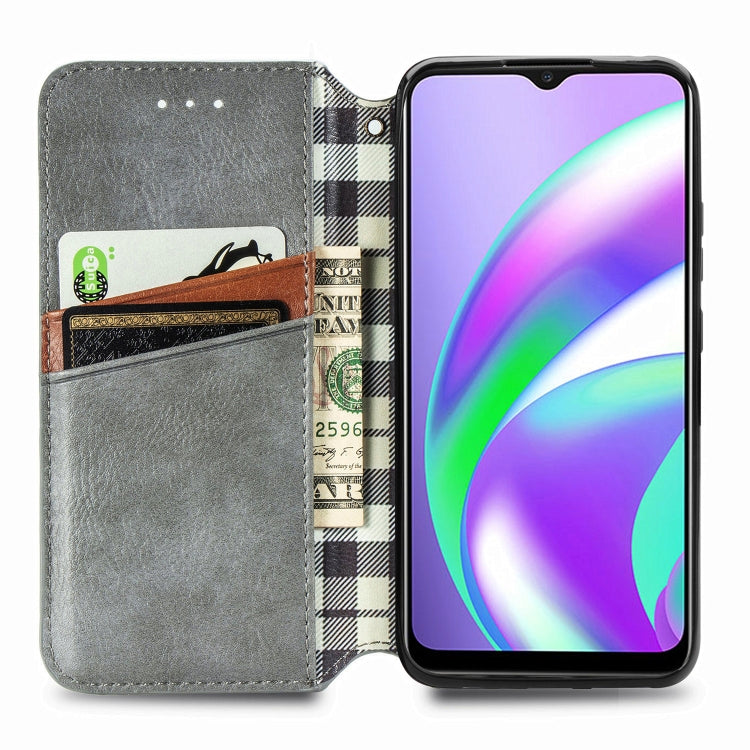 For OPPO Realme C12 Cubic Grid Pressed Horizontal Flip Magnetic PU Leather Case with Holder & Card Slots & Wallet