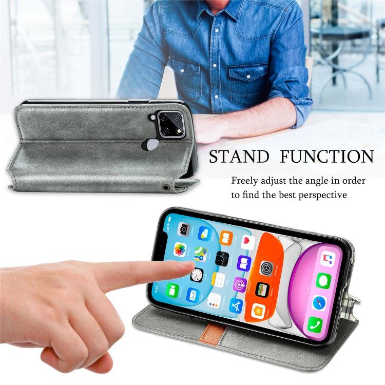 For OPPO Realme C12 Cubic Grid Pressed Horizontal Flip Magnetic PU Leather Case with Holder & Card Slots & Wallet