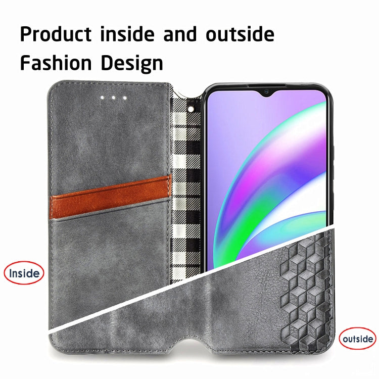 For OPPO Realme C12 Cubic Grid Pressed Horizontal Flip Magnetic PU Leather Case with Holder & Card Slots & Wallet
