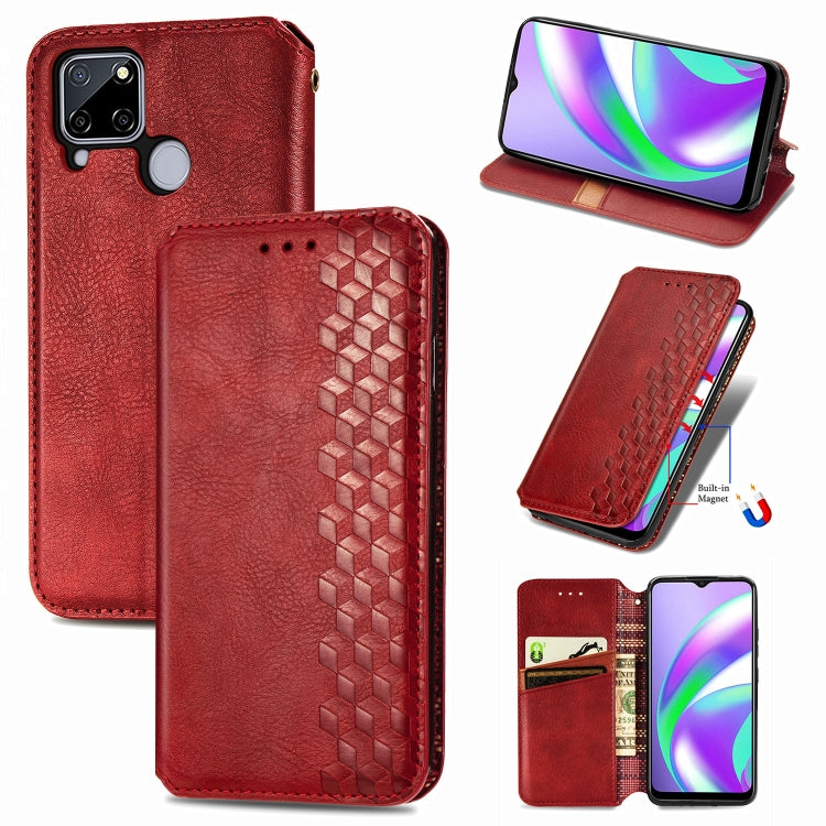 For OPPO Realme C12 Cubic Grid Pressed Horizontal Flip Magnetic PU Leather Case with Holder & Card Slots & Wallet
