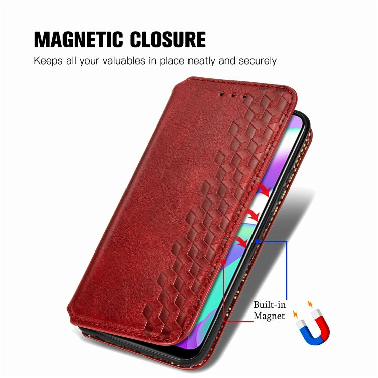 For OPPO Realme C12 Cubic Grid Pressed Horizontal Flip Magnetic PU Leather Case with Holder & Card Slots & Wallet