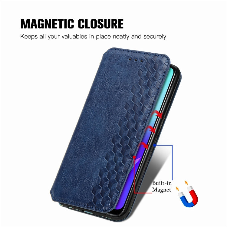 For OPPO Realme C15 Cubic Grid Pressed Horizontal Flip Magnetic PU Leather Case with Holder & Card Slots & Wallet