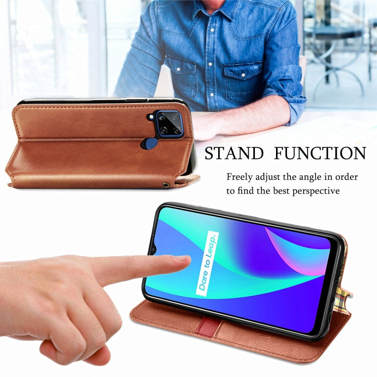 For OPPO Realme C15 Cubic Grid Pressed Horizontal Flip Magnetic PU Leather Case with Holder & Card Slots & Wallet