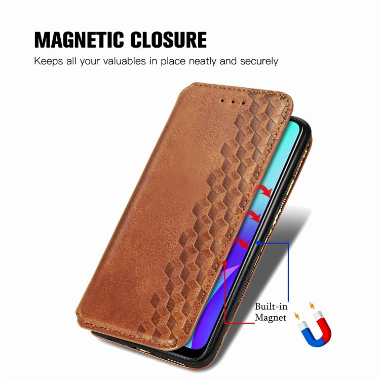 For OPPO Realme C15 Cubic Grid Pressed Horizontal Flip Magnetic PU Leather Case with Holder & Card Slots & Wallet