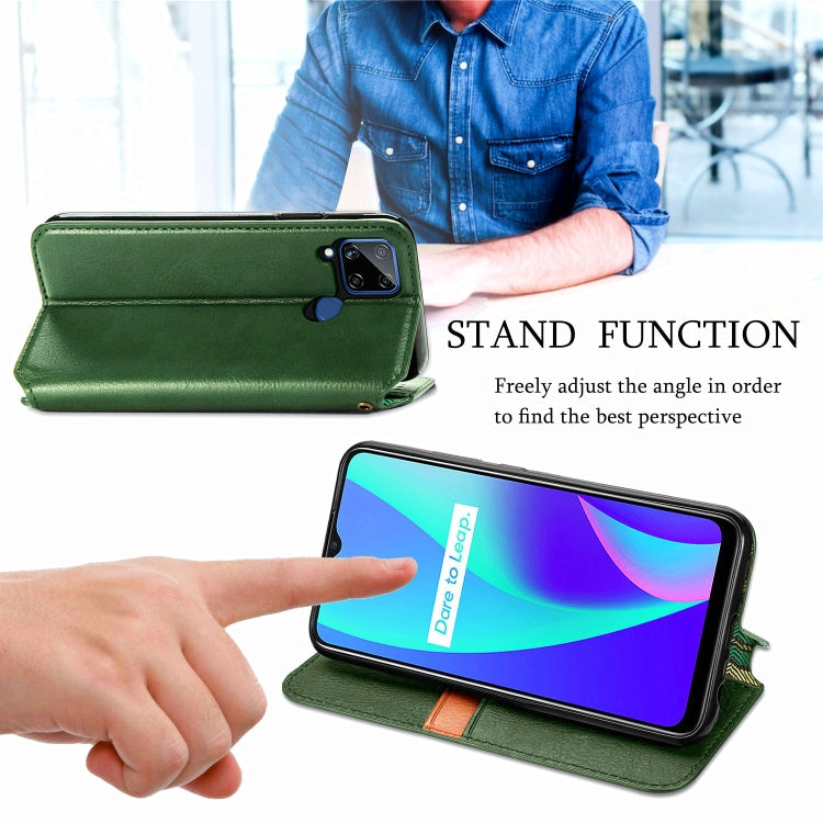 For OPPO Realme C15 Cubic Grid Pressed Horizontal Flip Magnetic PU Leather Case with Holder & Card Slots & Wallet