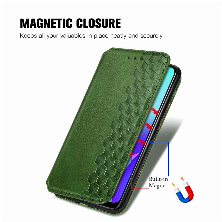 For OPPO Realme C15 Cubic Grid Pressed Horizontal Flip Magnetic PU Leather Case with Holder & Card Slots & Wallet