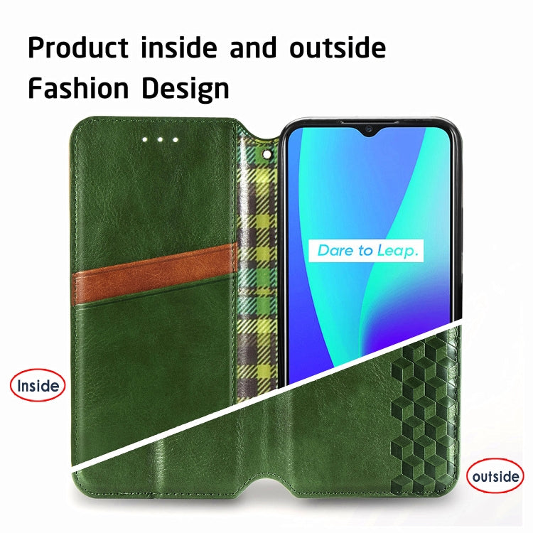 For OPPO Realme C15 Cubic Grid Pressed Horizontal Flip Magnetic PU Leather Case with Holder & Card Slots & Wallet